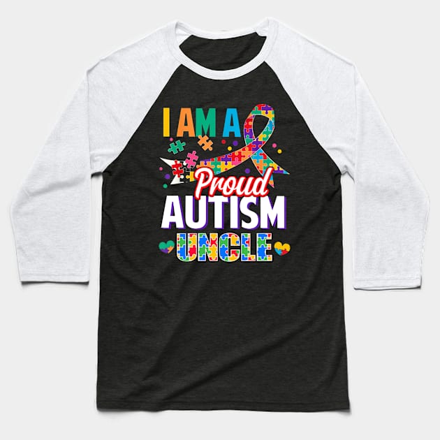 I Am A Proud Autism Uncle Autism Awareness Ribbon Baseball T-Shirt by Red and Black Floral